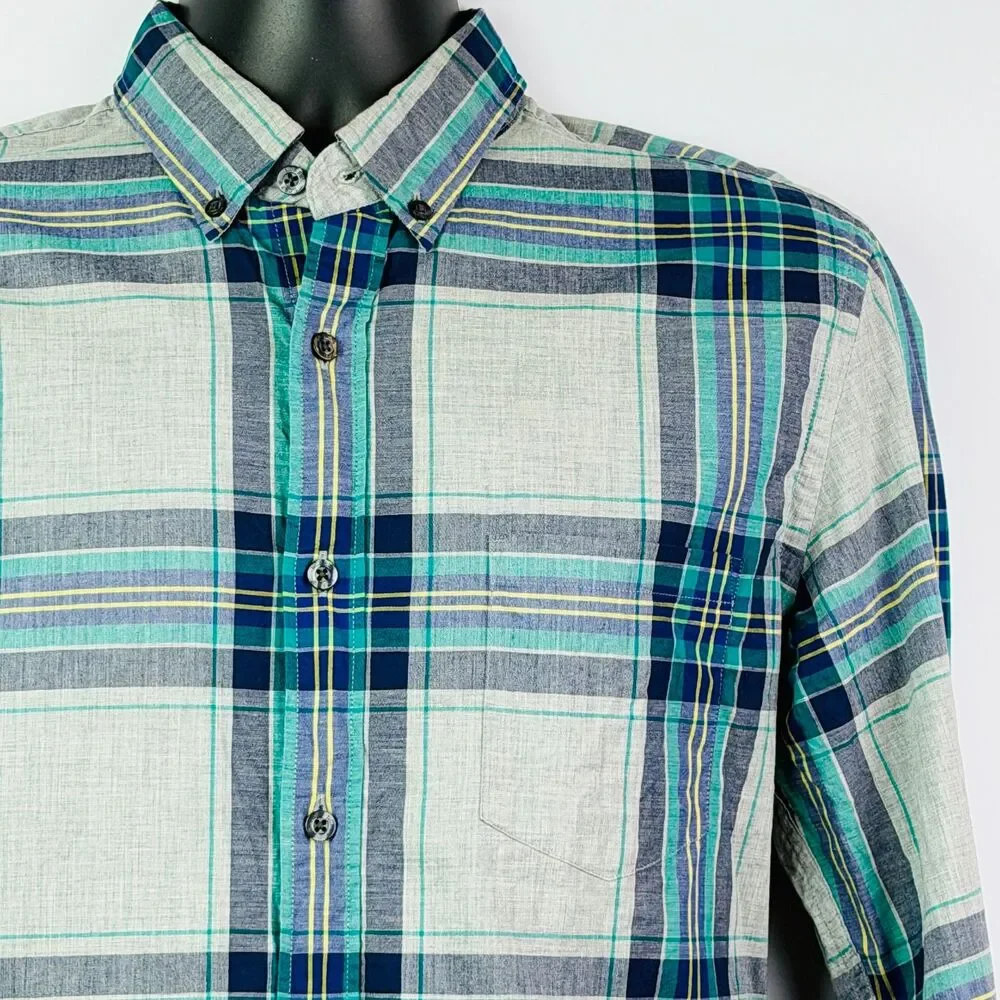 J. Crew Blue Green Plaid Button Down Medium